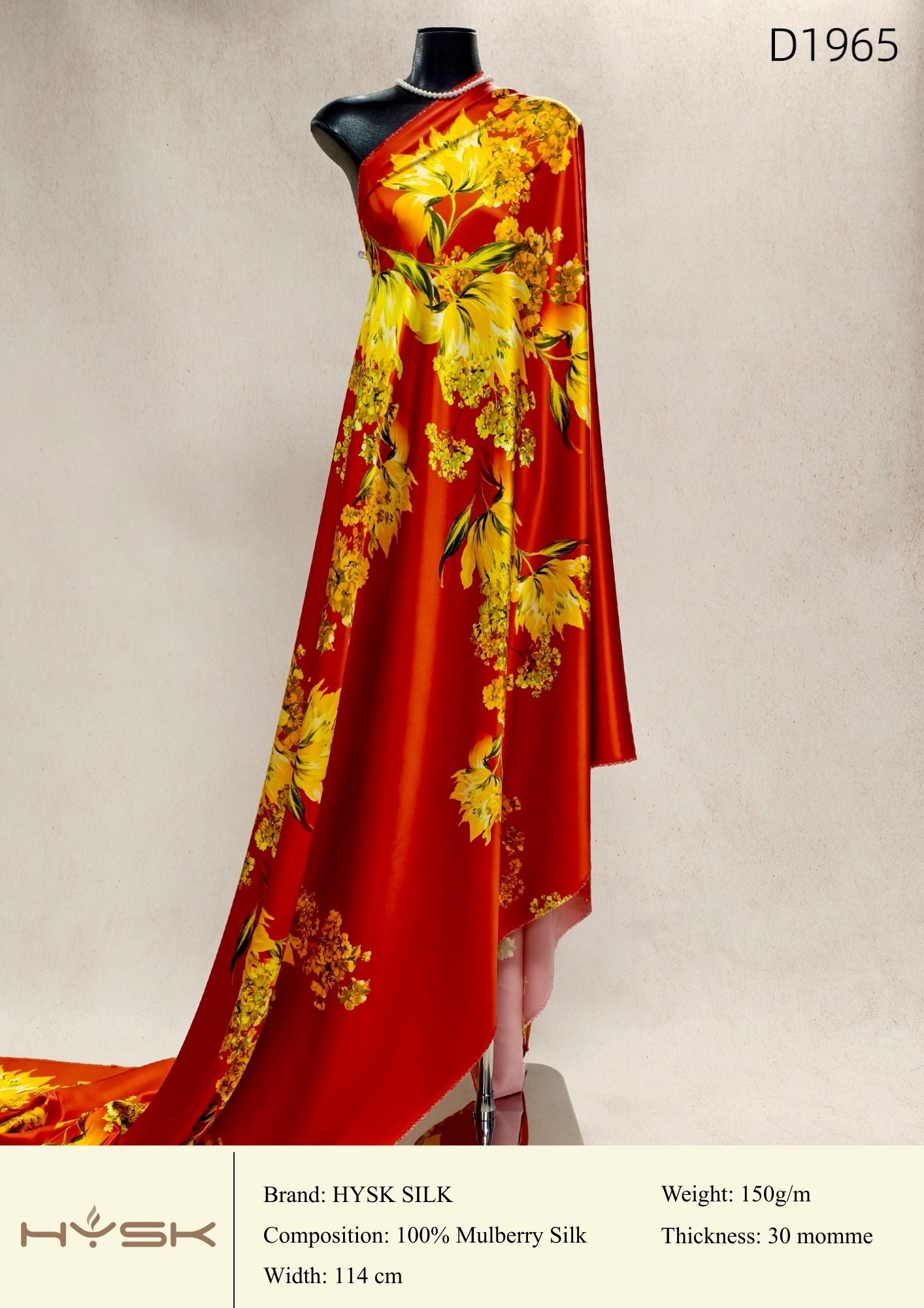 HYSK Digital Printed 100% Mulberry Silk Charmeuse – 30 Momme, 114cm Width, 6A Grade Silk Original Design Fabric for Couture, Evening Wear & Traditional Attire - In Stock Products
