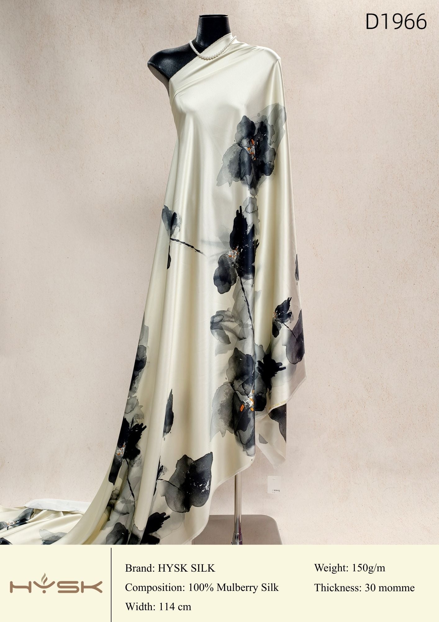 HYSK Digital Printed 100% Mulberry Silk Charmeuse – 30 Momme, 114cm Width, 6A Grade Silk Original Design Fabric for Couture, Evening Wear & Traditional Attire - In Stock Products
