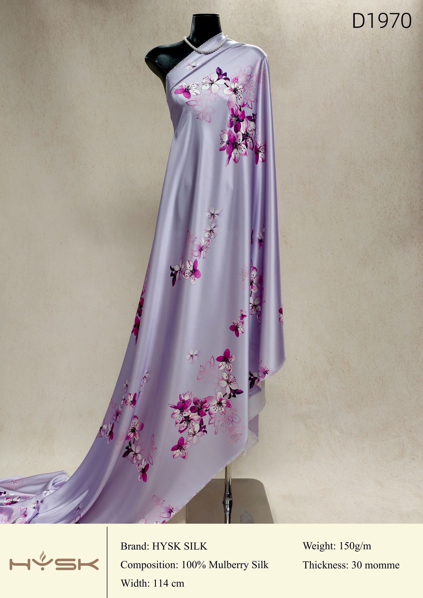 HYSK Digital Printed 100% Mulberry Silk Charmeuse – 30 Momme, 114cm Width, 6A Grade Silk Original Design Fabric for Couture, Evening Wear & Traditional Attire - In Stock Products