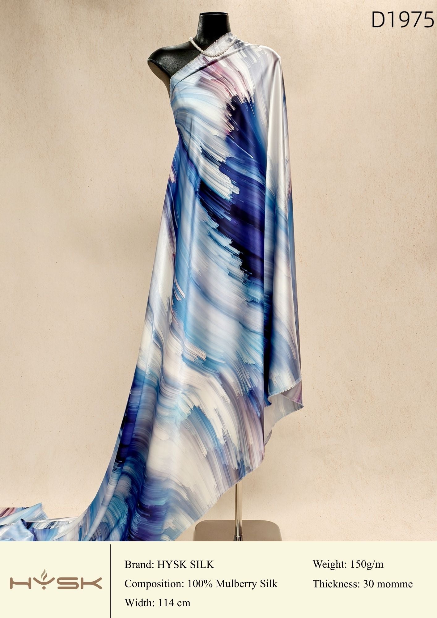 HYSK Digital Printed 100% Mulberry Silk Charmeuse – 30 Momme, 114cm Width, 6A Grade Silk Original Design Fabric for Couture, Evening Wear & Traditional Attire - In Stock Products