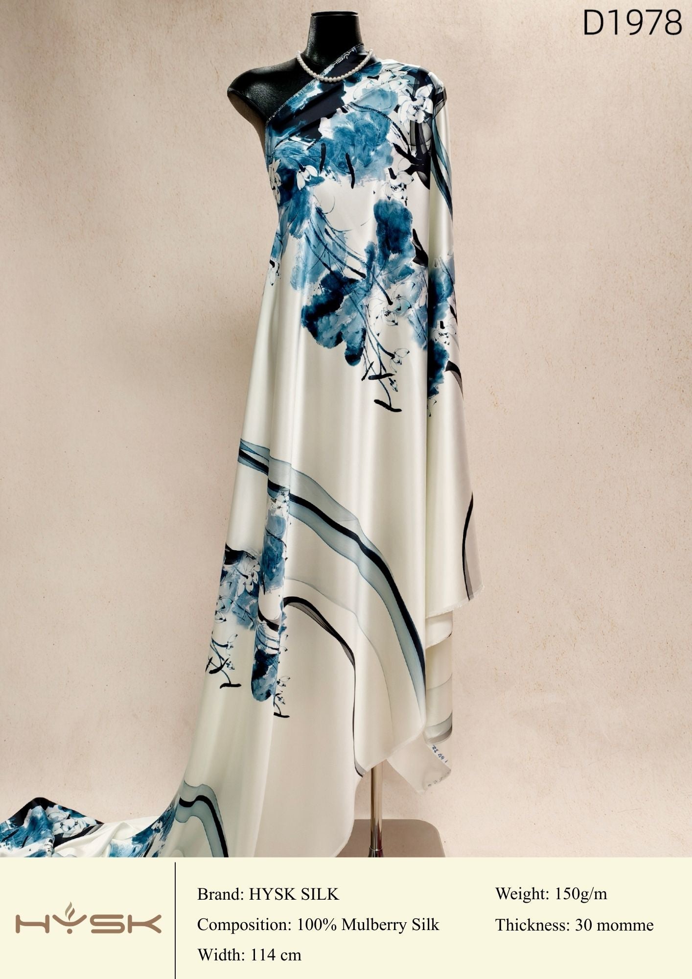 HYSK Digital Printed 100% Mulberry Silk Charmeuse – 30 Momme, 114cm Width, 6A Grade Silk Original Design Fabric for Couture, Evening Wear & Traditional Attire - In Stock Products
