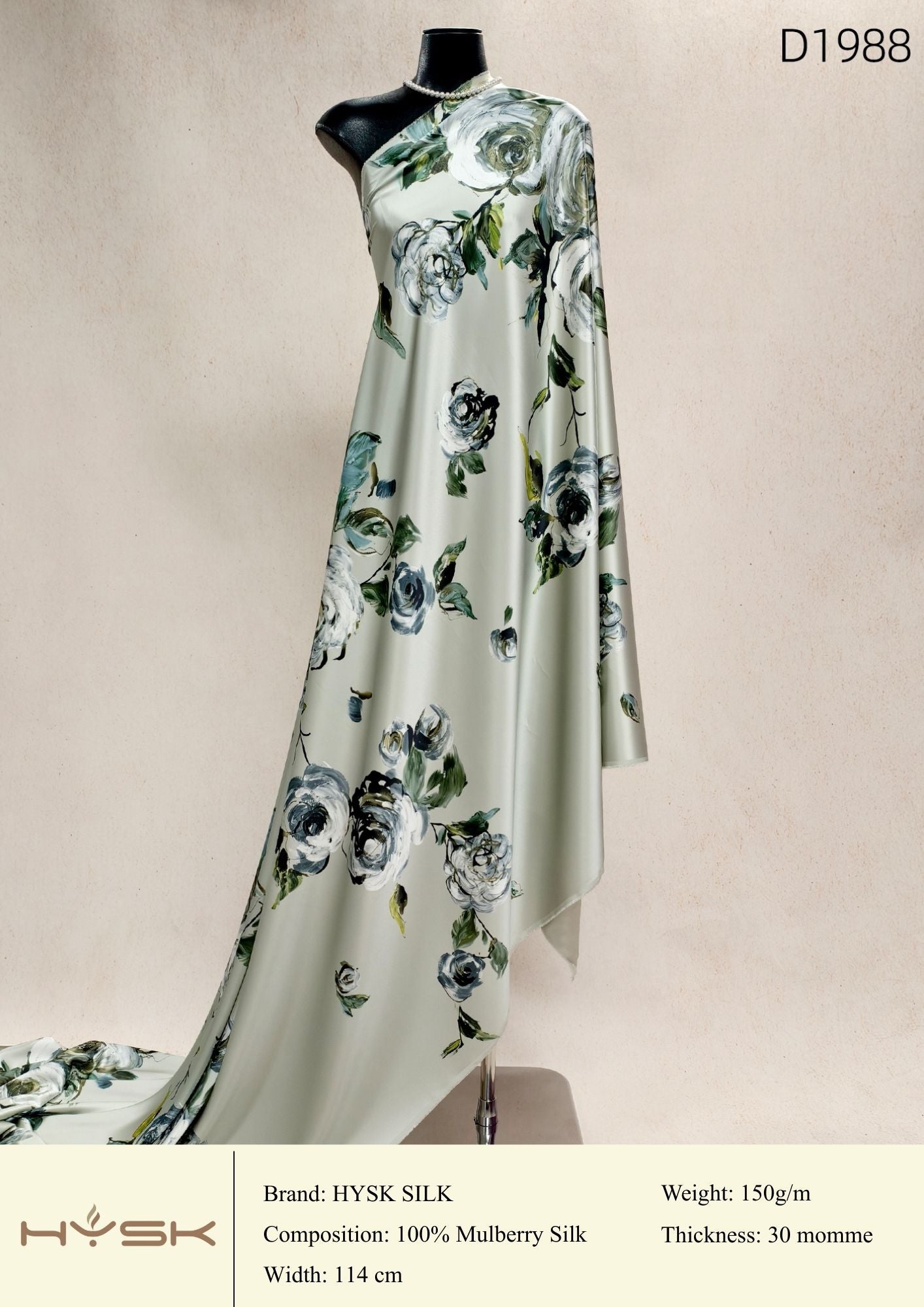 HYSK Digital Printed 100% Mulberry Silk Charmeuse – 30 Momme, 114cm Width, 6A Grade Silk Original Design Fabric for Couture, Evening Wear & Traditional Attire - In Stock Products