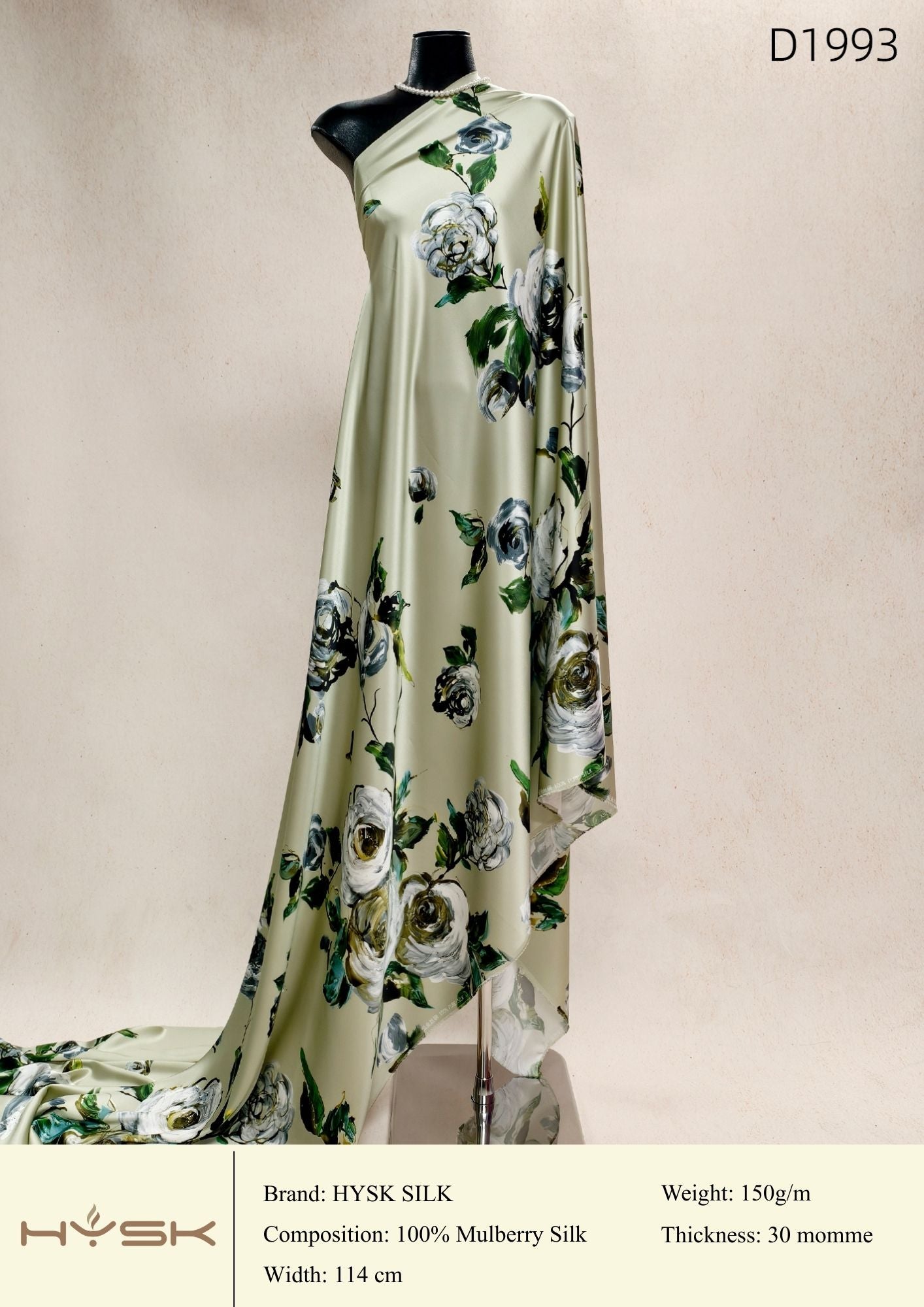 HYSK Digital Printed 100% Mulberry Silk Charmeuse – 30 Momme, 114cm Width, 6A Grade Silk Original Design Fabric for Couture, Evening Wear & Traditional Attire - In Stock Products