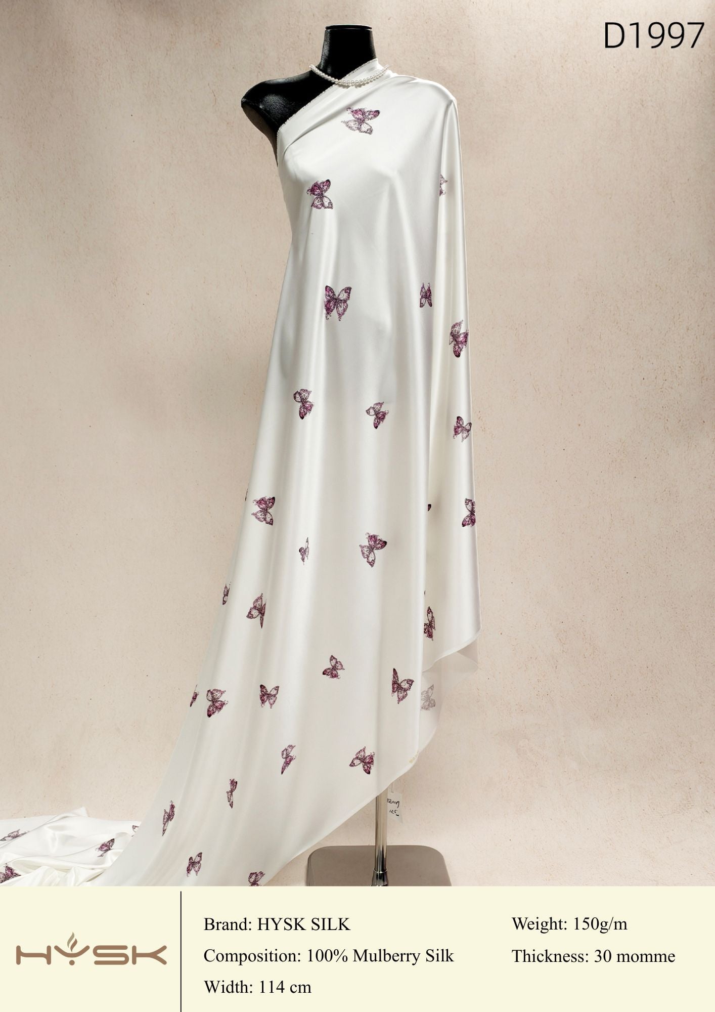 HYSK Digital Printed 100% Mulberry Silk Charmeuse – 30 Momme, 114cm Width, 6A Grade Silk Original Design Fabric for Couture, Evening Wear & Traditional Attire - In Stock Products
