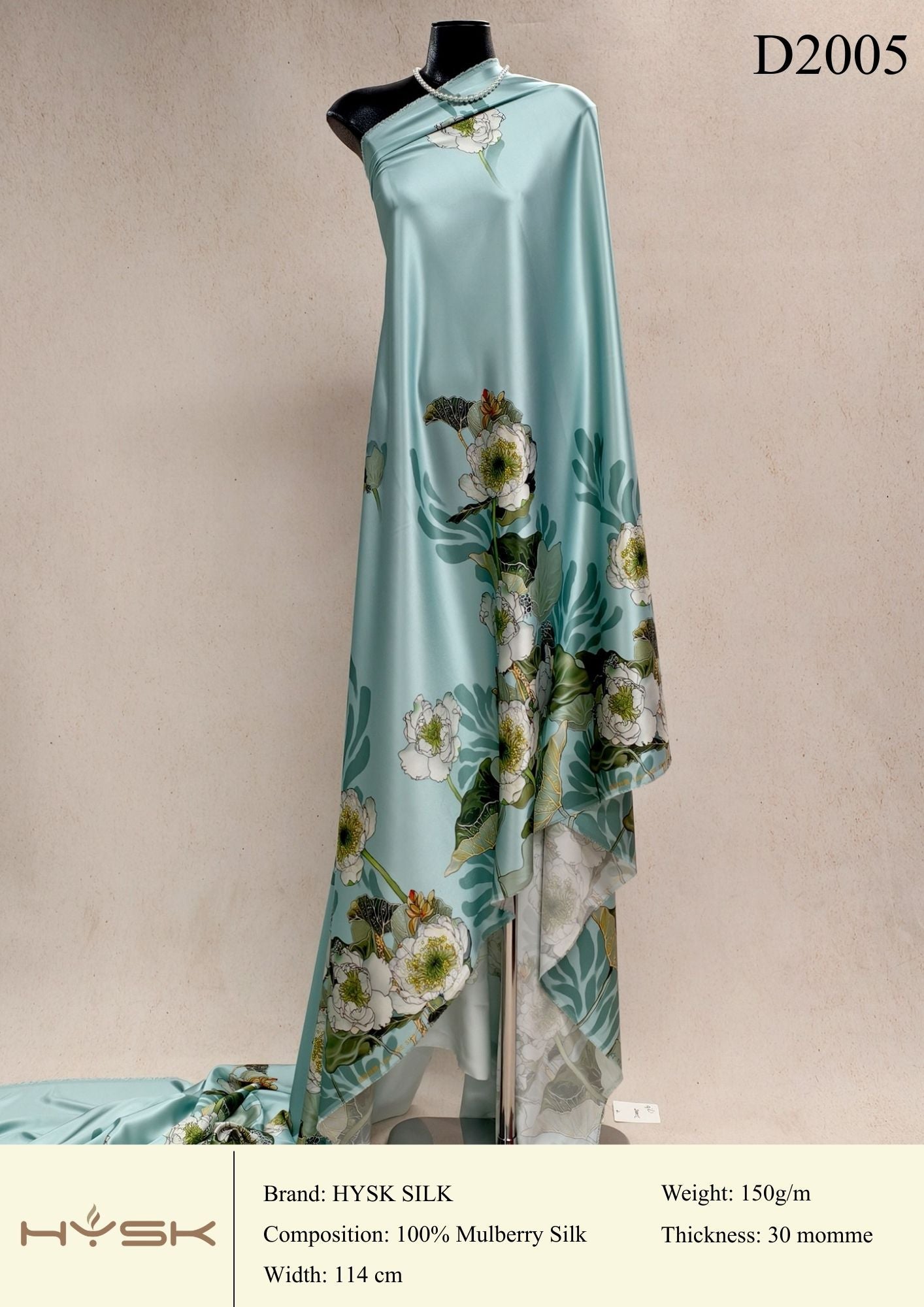 HYSK Digital Printed 100% Mulberry Silk Charmeuse – 30 Momme, 114cm Width, 6A Grade Silk Original Design Fabric for Couture, Evening Wear & Traditional Attire - In Stock Products