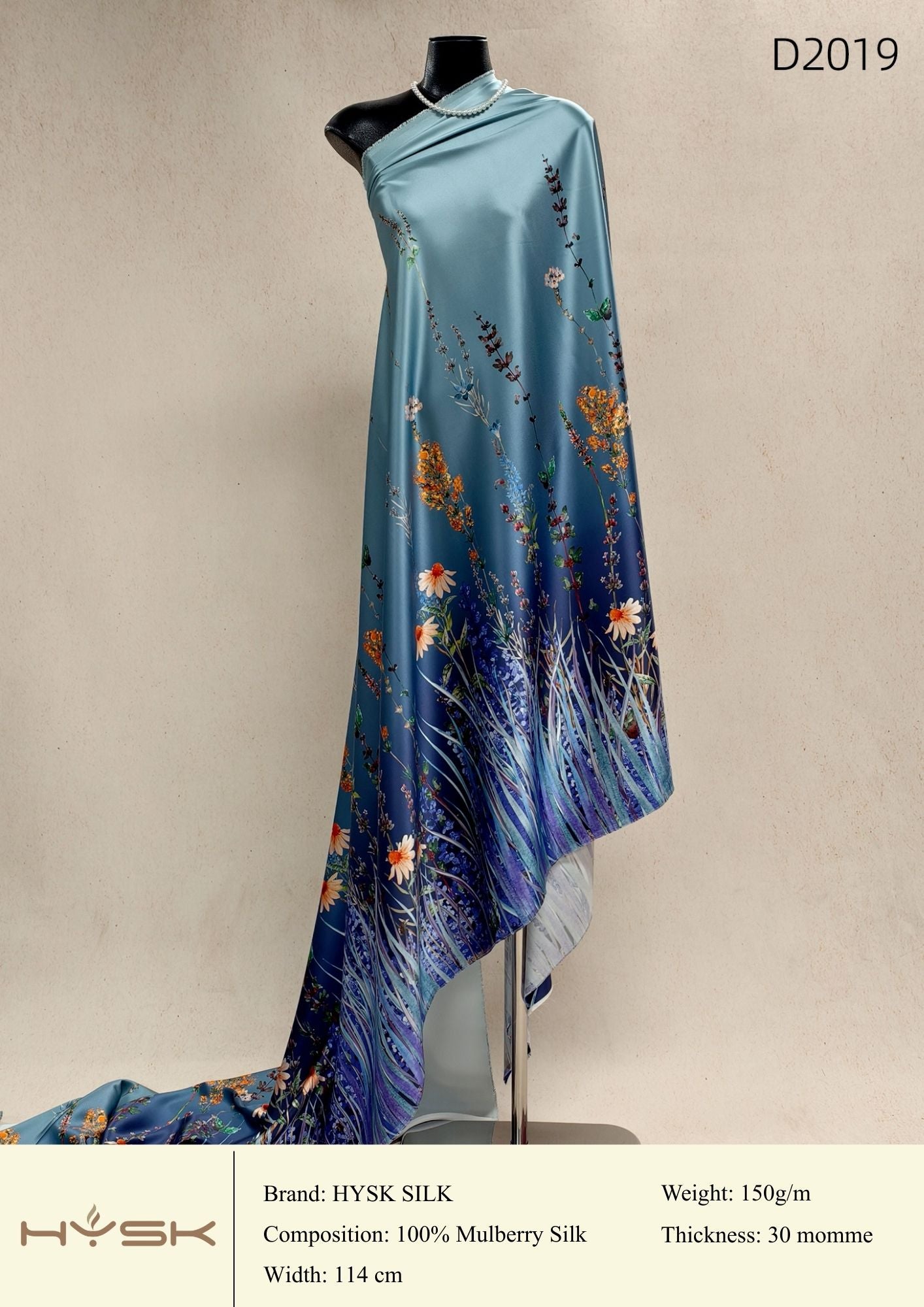 HYSK Digital Printed 100% Mulberry Silk Charmeuse – 30 Momme, 114cm Width, 6A Grade Silk Original Design Fabric for Couture, Evening Wear & Traditional Attire - In Stock Products