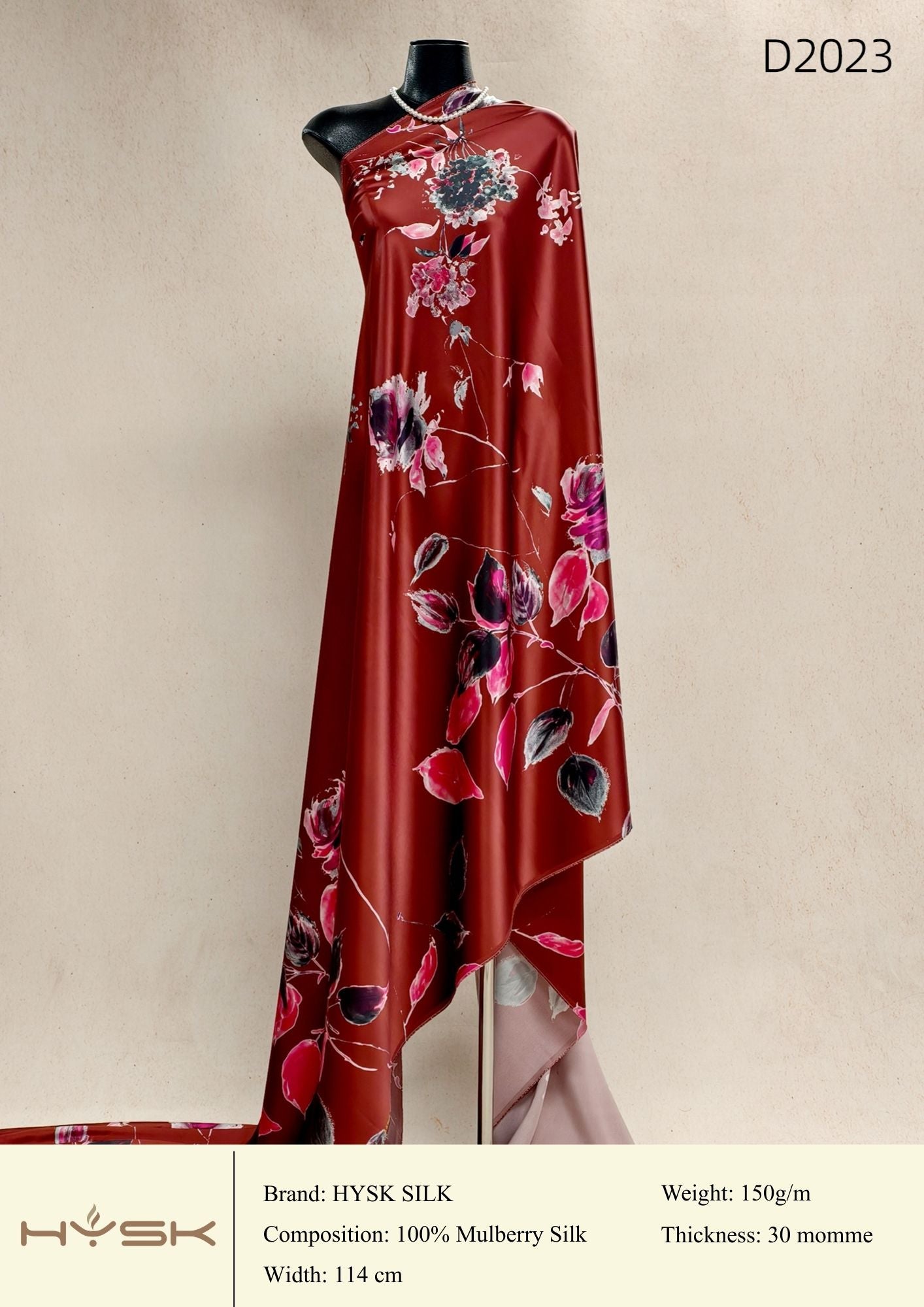 HYSK Digital Printed 100% Mulberry Silk Charmeuse – 30 Momme, 114cm Width, 6A Grade Silk Original Design Fabric for Couture, Evening Wear & Traditional Attire - In Stock Products