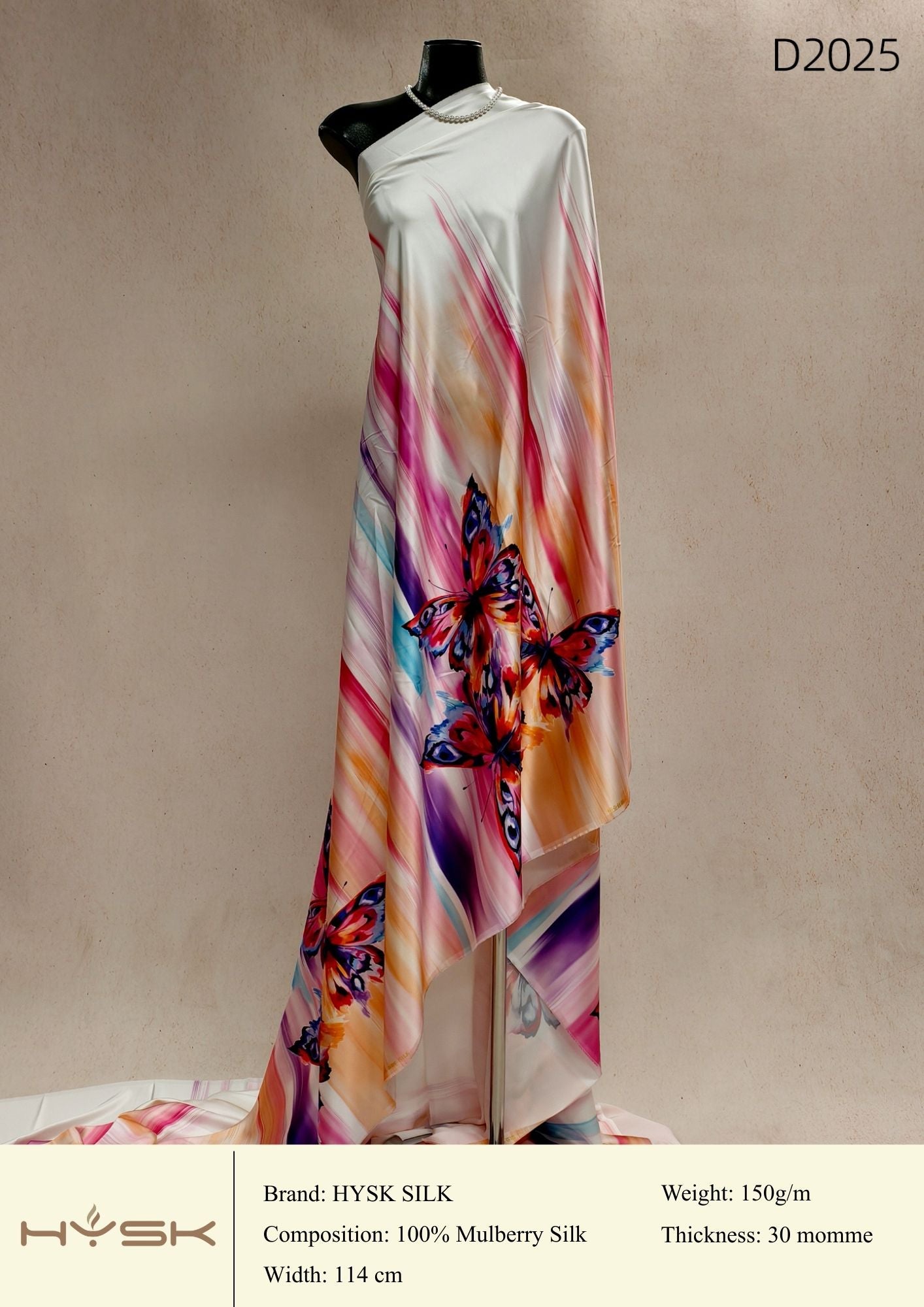 HYSK Digital Printed 100% Mulberry Silk Charmeuse – 30 Momme, 114cm Width, 6A Grade Silk Original Design Fabric for Couture, Evening Wear & Traditional Attire - In Stock Products