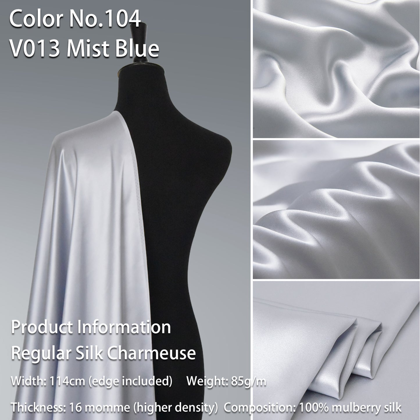 HYSK 100% Beige Color Mulberry Silk Charmeuse High-End Refined Soft Lustered Silk Fabric Skin-Friendly For Night Dress Pajamas Beddings Lining, 120 colors available in stock