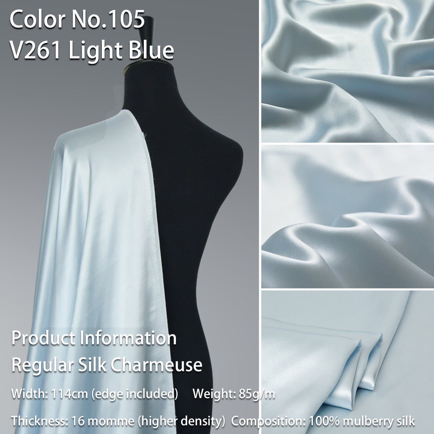 HYSK 100% Beige Color Mulberry Silk Charmeuse High-End Refined Soft Lustered Silk Fabric Skin-Friendly For Night Dress Pajamas Beddings Lining, 120 colors available in stock