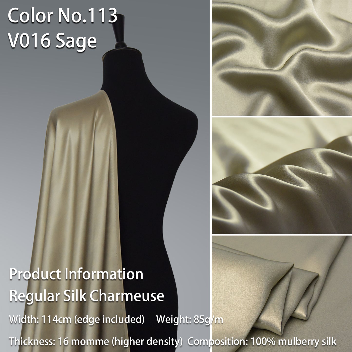 HYSK 100% Brown Color Mulberry Silk Charmeuse High-End Refined Soft Lustered Silk Fabric Skin-Friendly For Night Dress Pajamas Beddings Lining, 120 colors available in stock