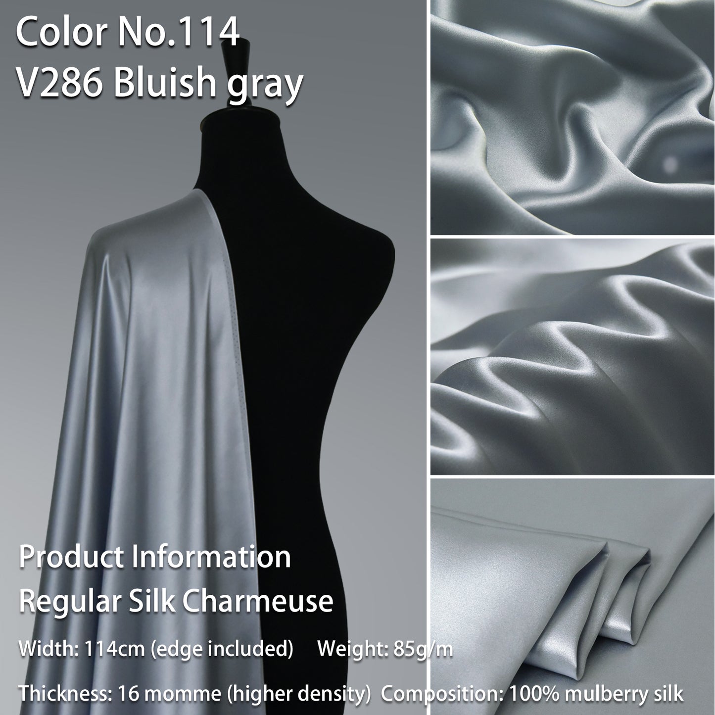 HYSK 100% Brown Color Mulberry Silk Charmeuse High-End Refined Soft Lustered Silk Fabric Skin-Friendly For Night Dress Pajamas Beddings Lining, 120 colors available in stock