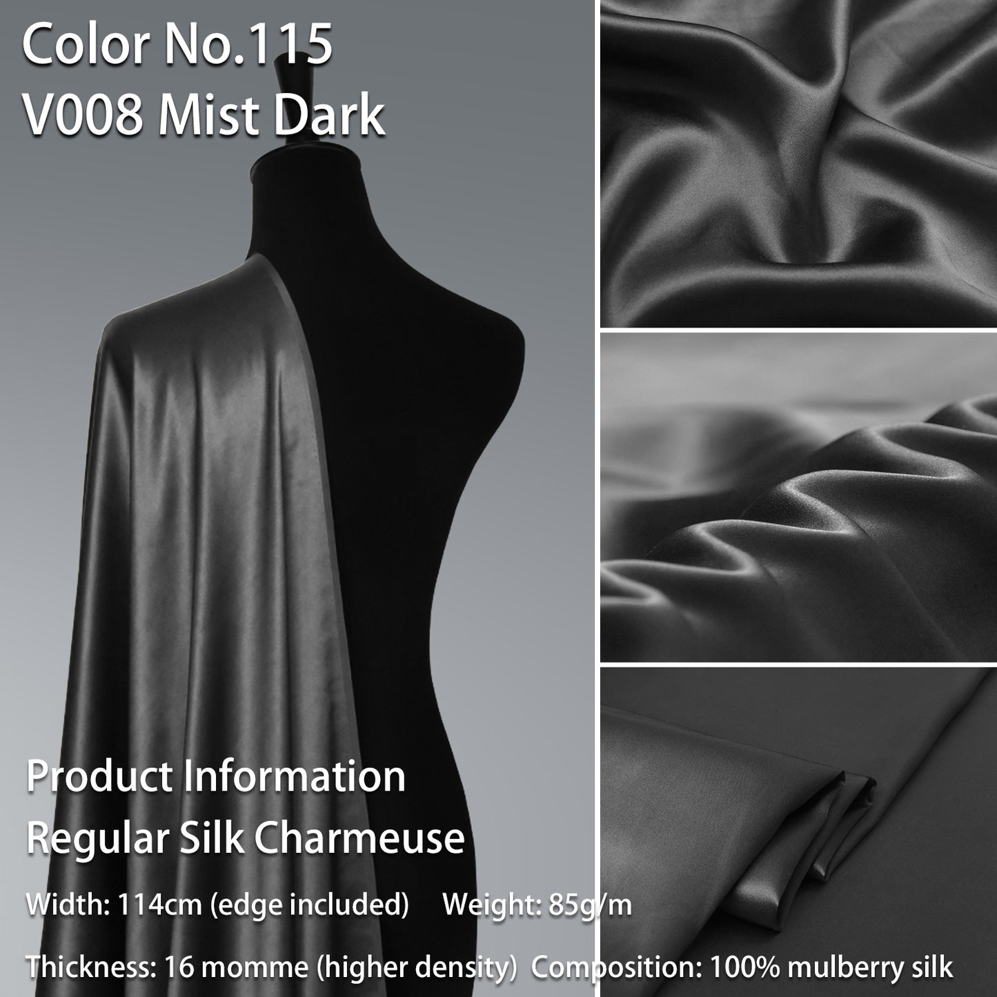 HYSK 100% Brown Color Mulberry Silk Charmeuse High-End Refined Soft Lustered Silk Fabric Skin-Friendly For Night Dress Pajamas Beddings Lining, 120 colors available in stock