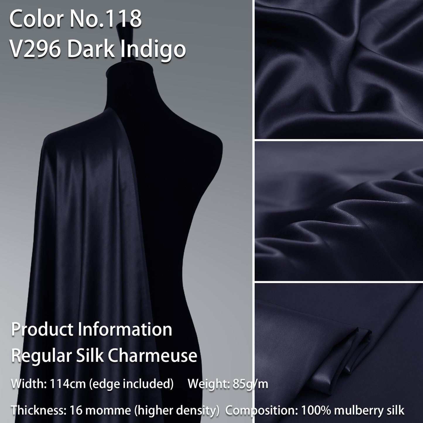 HYSK 100% Brown Color Mulberry Silk Charmeuse High-End Refined Soft Lustered Silk Fabric Skin-Friendly For Night Dress Pajamas Beddings Lining, 120 colors available in stock