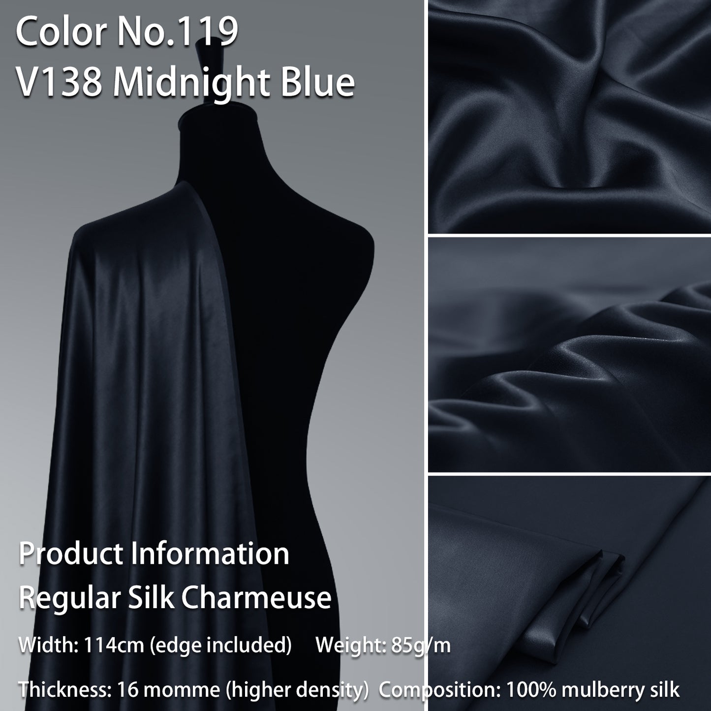 HYSK 100% Brown Color Mulberry Silk Charmeuse High-End Refined Soft Lustered Silk Fabric Skin-Friendly For Night Dress Pajamas Beddings Lining, 120 colors available in stock