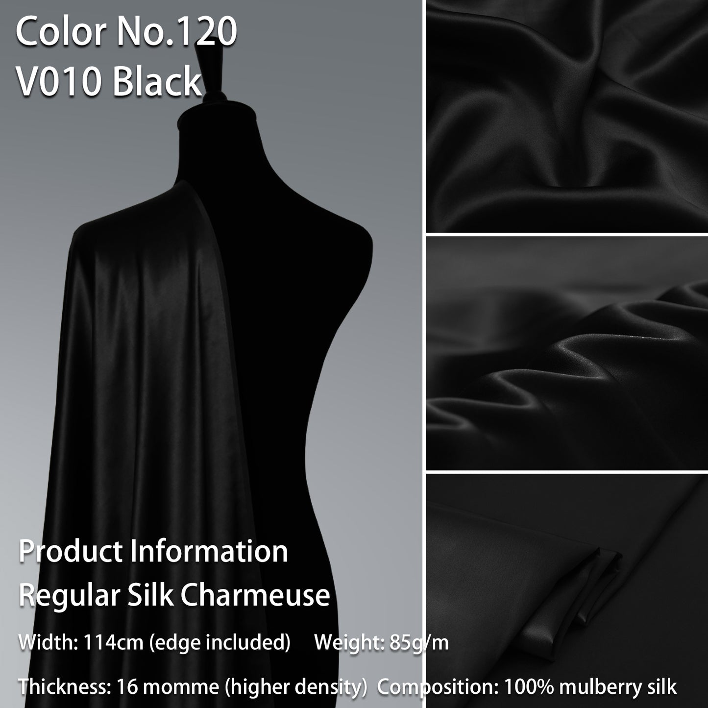 HYSK 100% Brown Color Mulberry Silk Charmeuse High-End Refined Soft Lustered Silk Fabric Skin-Friendly For Night Dress Pajamas Beddings Lining, 120 colors available in stock