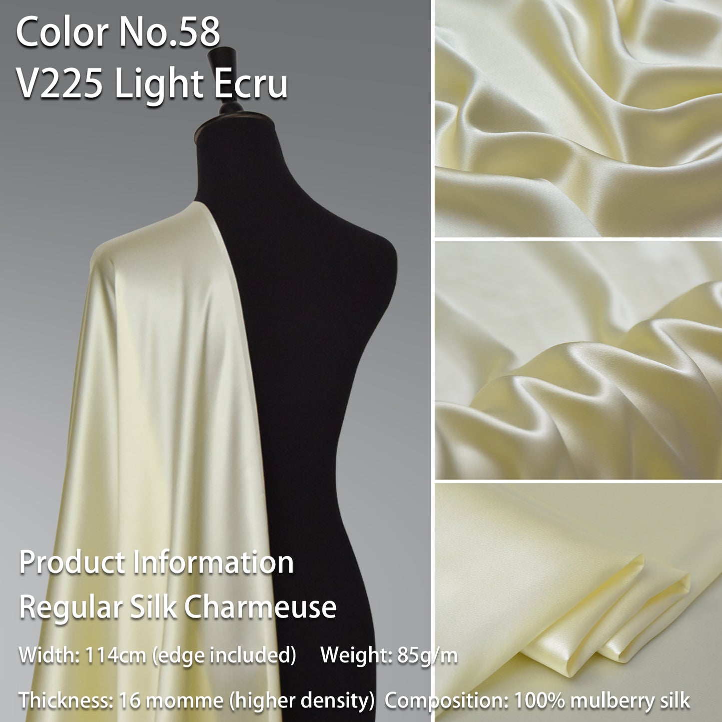 HYSK 100% Green Color Mulberry Silk Charmeuse High-End Refined Soft Lustered Silk Fabric Skin-Friendly For Night Dress Pajamas Beddings Lining, 120 colors available in stock