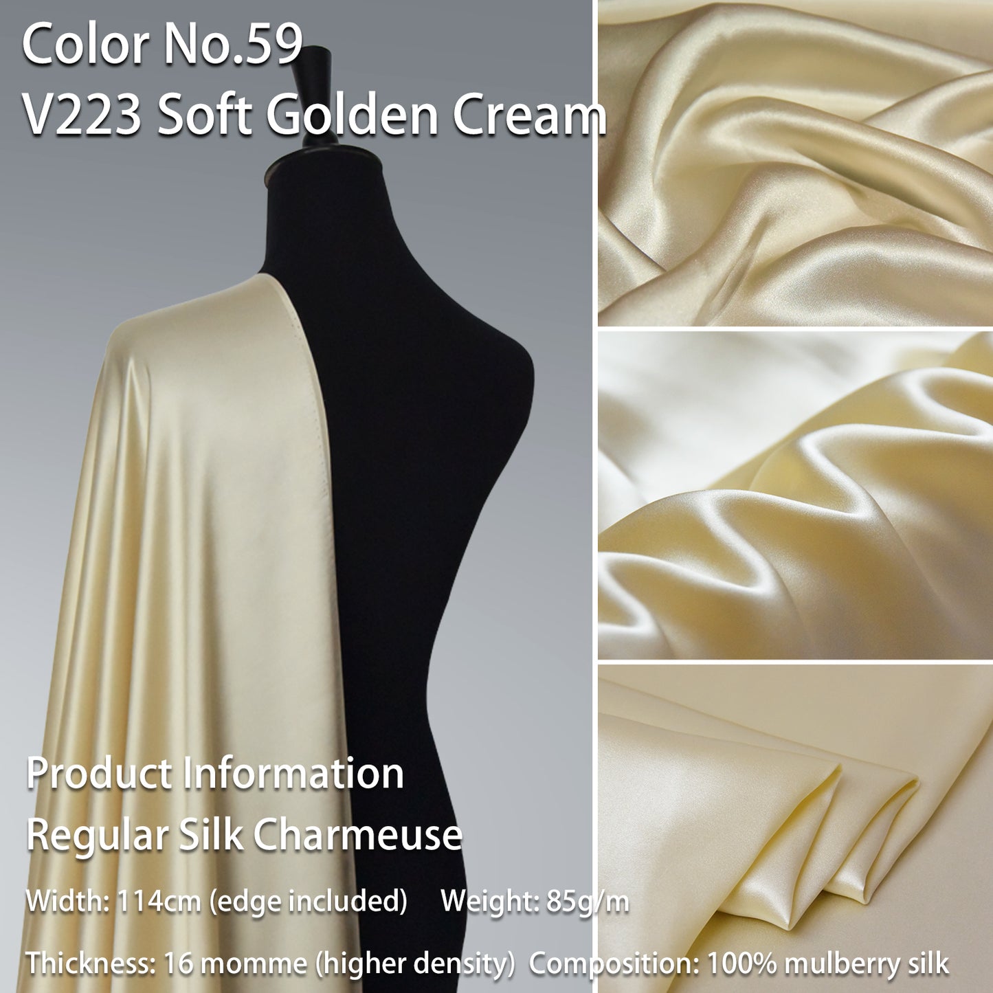 HYSK 100% Green Color Mulberry Silk Charmeuse High-End Refined Soft Lustered Silk Fabric Skin-Friendly For Night Dress Pajamas Beddings Lining, 120 colors available in stock