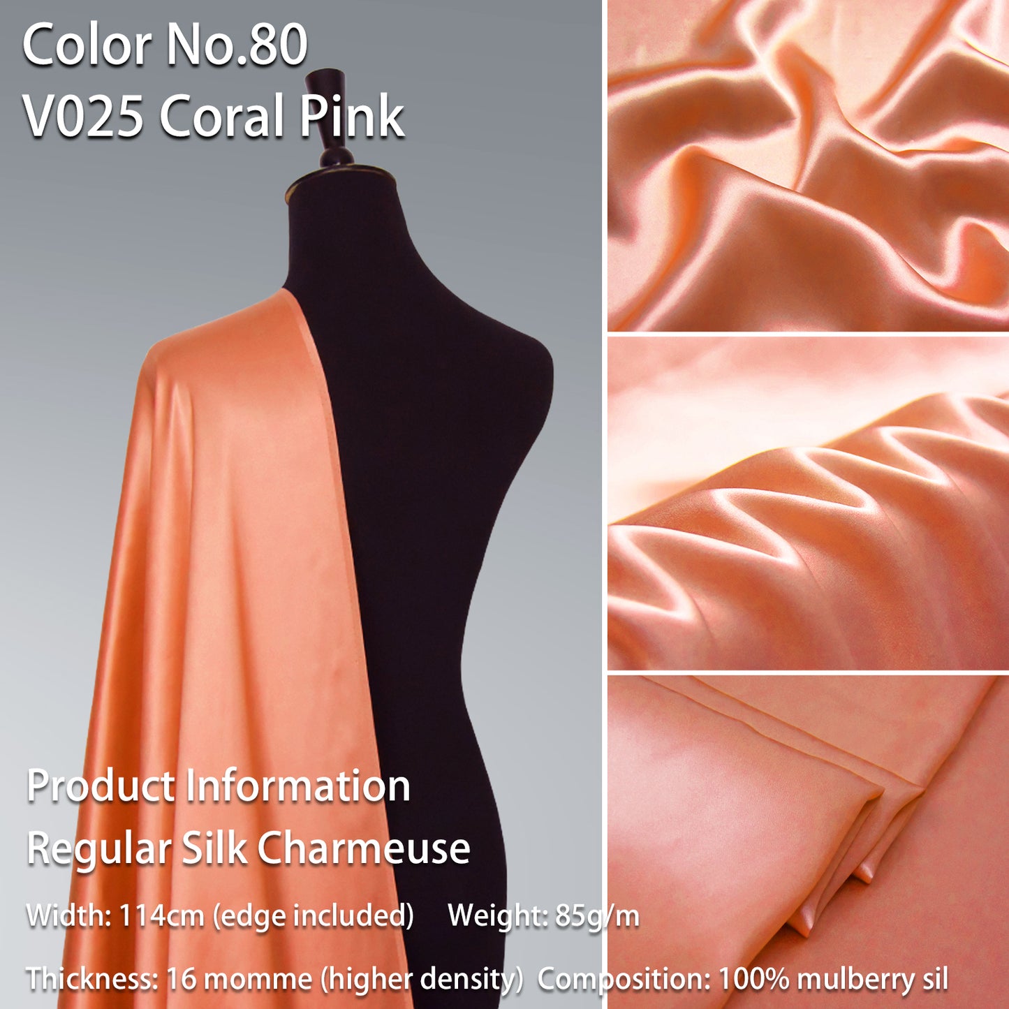 HYSK 100% Pink Color Mulberry Silk Charmeuse High-End Refined Soft Lustered Silk Fabric Skin-Friendly For Night Dress Pajamas Beddings Lining, 120 colors available in stock