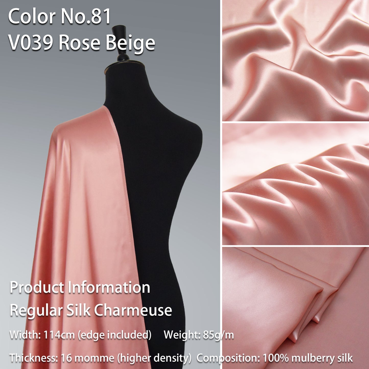 HYSK 100% Pink Color Mulberry Silk Charmeuse High-End Refined Soft Lustered Silk Fabric Skin-Friendly For Night Dress Pajamas Beddings Lining, 120 colors available in stock