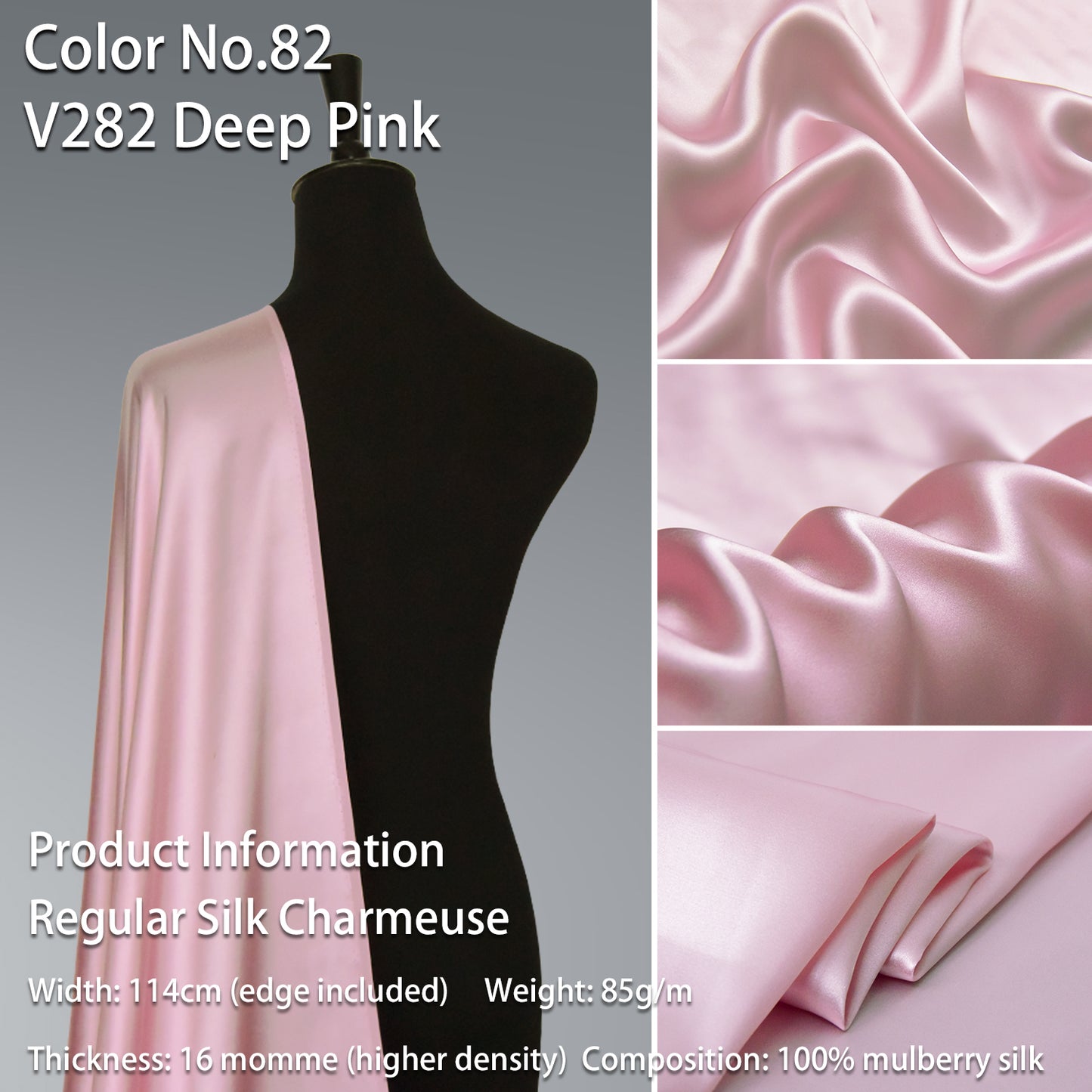 HYSK 100% Pink Color Mulberry Silk Charmeuse High-End Refined Soft Lustered Silk Fabric Skin-Friendly For Night Dress Pajamas Beddings Lining, 120 colors available in stock
