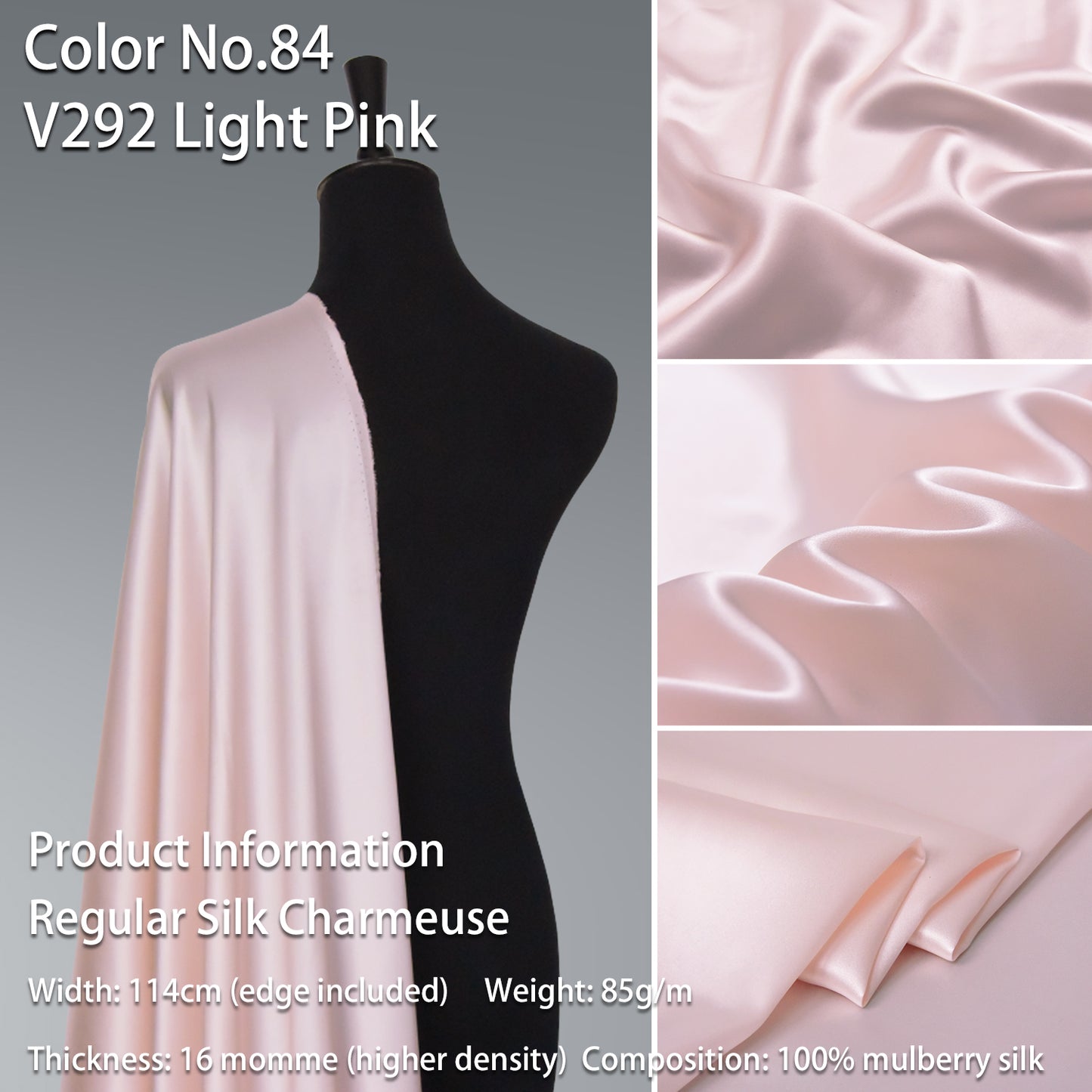 HYSK 100% Pink Color Mulberry Silk Charmeuse High-End Refined Soft Lustered Silk Fabric Skin-Friendly For Night Dress Pajamas Beddings Lining, 120 colors available in stock