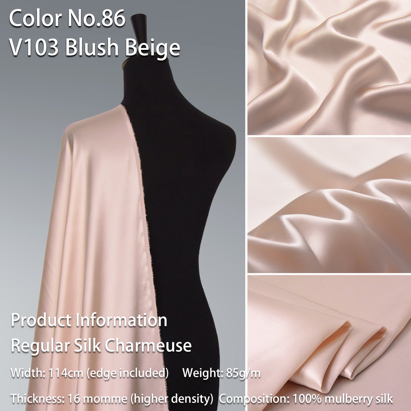 HYSK 100% Pink Color Mulberry Silk Charmeuse High-End Refined Soft Lustered Silk Fabric Skin-Friendly For Night Dress Pajamas Beddings Lining, 120 colors available in stock