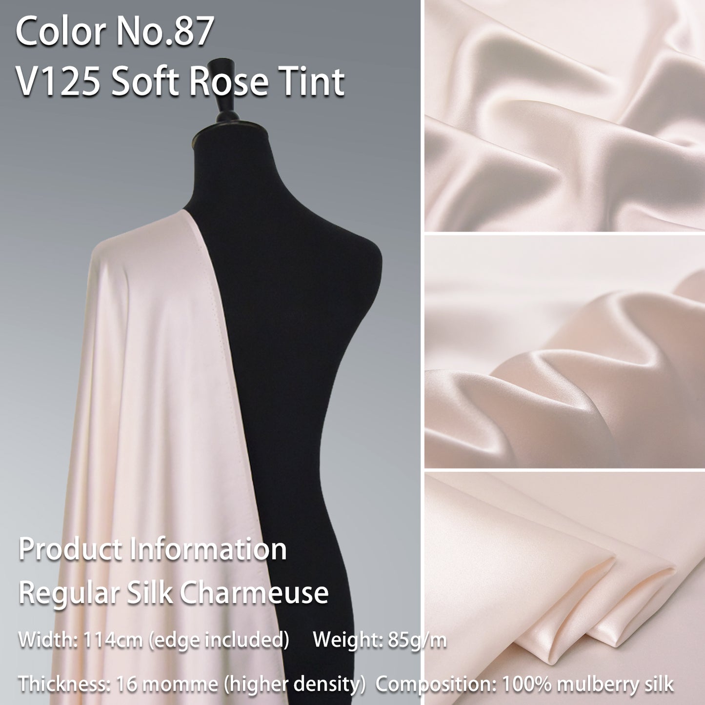 HYSK 100% Pink Color Mulberry Silk Charmeuse High-End Refined Soft Lustered Silk Fabric Skin-Friendly For Night Dress Pajamas Beddings Lining, 120 colors available in stock