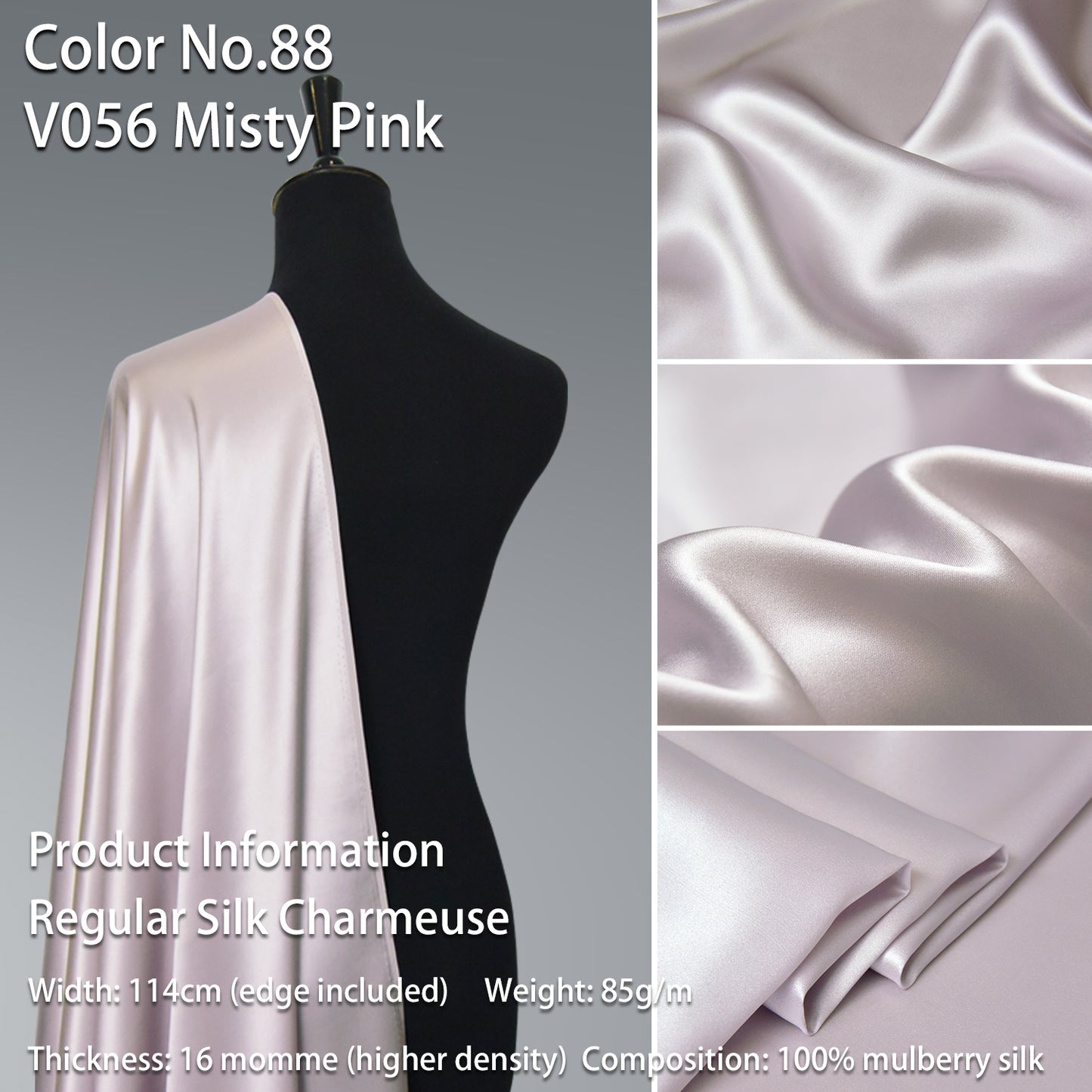 HYSK 100% Pink Color Mulberry Silk Charmeuse High-End Refined Soft Lustered Silk Fabric Skin-Friendly For Night Dress Pajamas Beddings Lining, 120 colors available in stock
