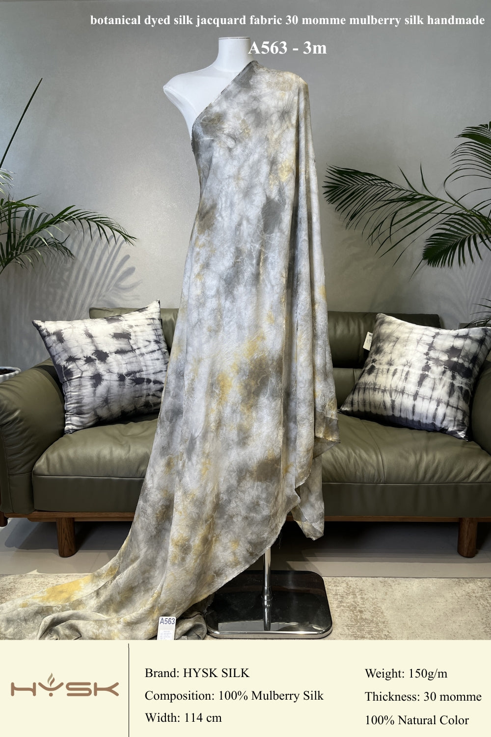 Botanical Dyed Silk Jacquard Fabric – 30 Momme Mulberry Silk, Handmade Natural Dye, Luxury Fabric by the Yard - A563