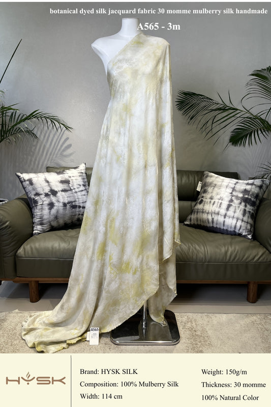 Botanical Dyed Silk Jacquard Fabric – 30 Momme Mulberry Silk, Handmade Natural Dye, Luxury Fabric by the Yard - A565