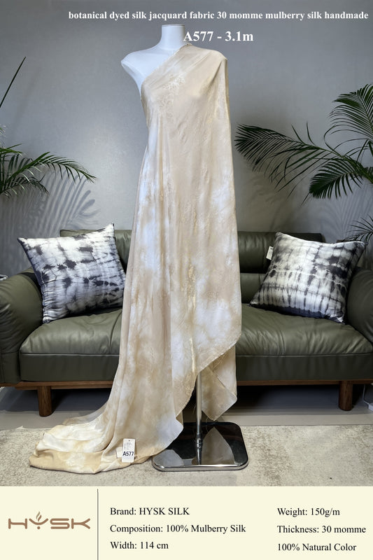 Botanical Dyed Silk Jacquard Fabric – 30 Momme Mulberry Silk, Handmade Natural Dye, Luxury Fabric by the Yard - A577
