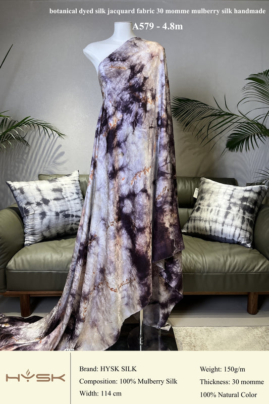Botanical Dyed Silk Jacquard Fabric – 30 Momme Mulberry Silk, Handmade Natural Dye, Luxury Fabric by the Yard - A579