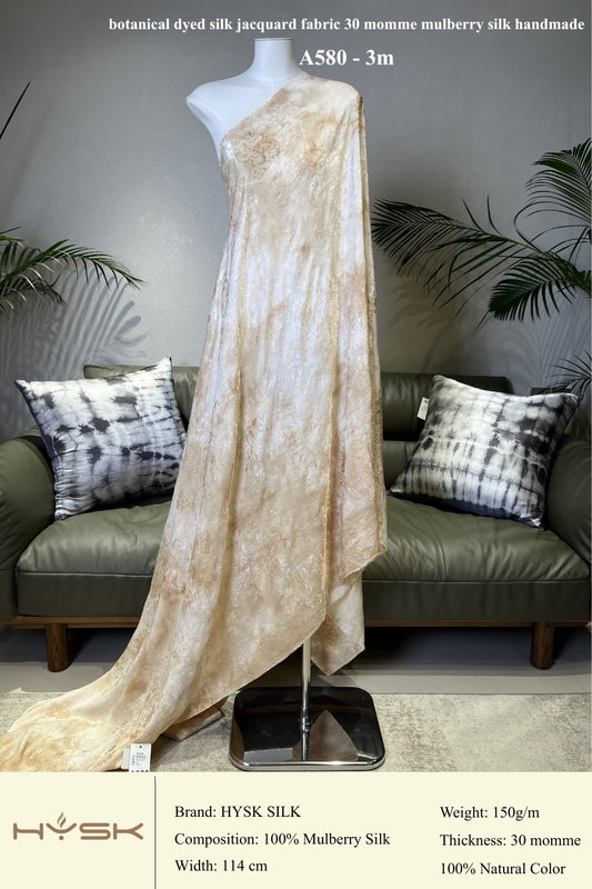 Botanical Dyed Silk Jacquard Fabric – 30 Momme Mulberry Silk, Handmade Natural Dye, Luxury Fabric by the Yard - A580