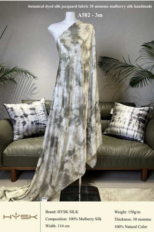 Botanical Dyed Silk Jacquard Fabric – 30 Momme Mulberry Silk, Handmade Natural Dye, Luxury Fabric by the Yard - A582