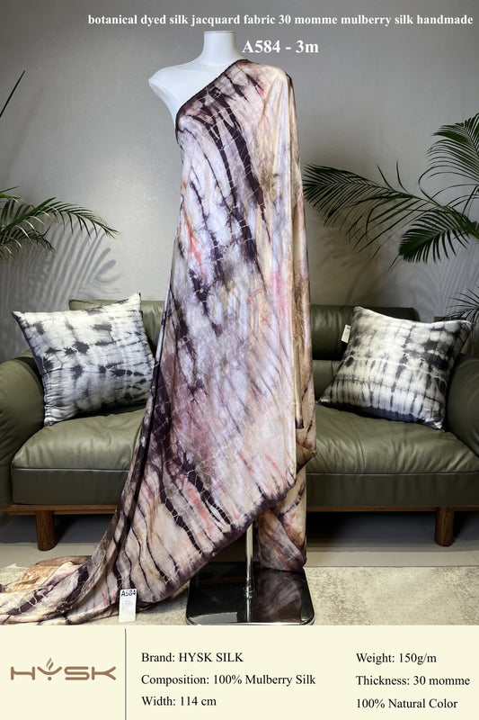 Botanical Dyed Silk Jacquard Fabric – 30 Momme Mulberry Silk, Handmade Natural Dye, Luxury Fabric by the Yard - A584