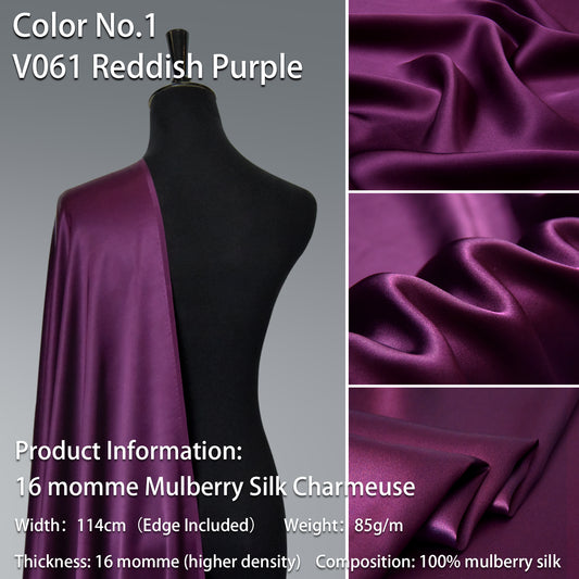 HYSK 100% Purple Color Mulberry Silk Charmeuse High-End Refined Soft Lustered Silk Fabric Skin-Friendly For Night Dress Pajamas Beddings Lining, 120 colors available in stock