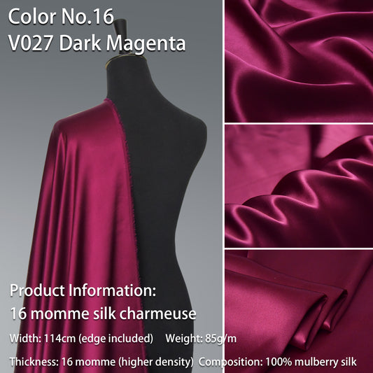HYSK 100% Red Color Mulberry Silk Charmeuse High-End Refined Soft Lustered Silk Fabric Skin-Friendly For Night Dress Pajamas Beddings Lining, 120 colors available in stock